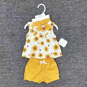 Estate all'ingrosso fascia per capelli per bambini manica corta e <span class=keywords><strong>pantaloncini</strong></span> 3 pezzi estate Set carino stampato per bambini in cotone morbido Set - Product Image 6