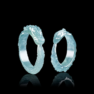 Anillo de jadeíta natural de alta gama, grado A, con diseño de dragón y fénix azules, jade de grado hielo, para hombres y mujeres, para parejas. - Product Image 2