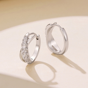 Classic Rhodium Plated <b>Hoop</b> <b>Earrings</b> With Round Zircon Channel Setting <b>For</b> <b>Women</b> Wedding Jewelry - Product Image 2