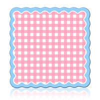 Tapis de jeu de mahjong américain en gingham rose mignon avec bord ondulé bleu festonné, tapis de jeu antidérapant et insonorisant