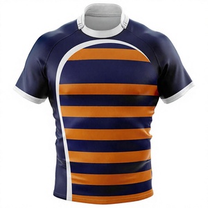 Maillot court personnalisé pour homme, bleu marine et orange rayé, imprimé par sublimation, 100 % polyester, respirant, anti-humidité, séchage rapide - Product Image 1