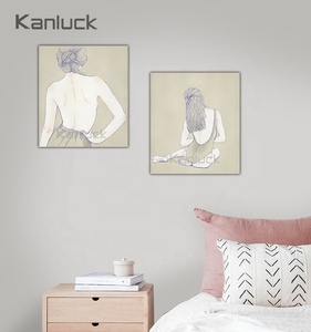 Conjunto de 2 Cuadros Modernos Abstractos con Impresión de Desnudos, Colores Vivos, Resistentes al Agua, con Marco - Product Image 1