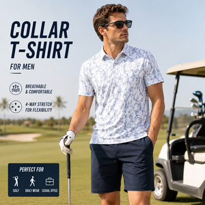 Polo de Golf con Logotipo Personalizado para Hombre, Blanco y Azul, Diseño Botánico, Tejido Elástico en 4 Direcciones, Fabricante OEM ODM - Product Image 1