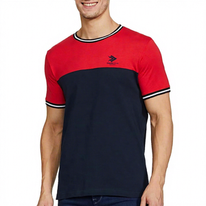 Camiseta de Hombre con Bloques de Color, Manga Corta, Cuello Redondo, Ribete en Contraste, Corte Holgado, Estilo Casual, 100% Algodón, Tejido de Punto, Serigrafía - Product Image 1