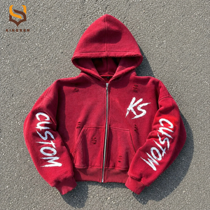 Factory OEM Patch Embroidery 3D Embroidery Custom LOGO Sweatshirt Cotton Unisex Oversized Distressed Heavyweight Boxy <b>Hoodie</b> - Product Image 1