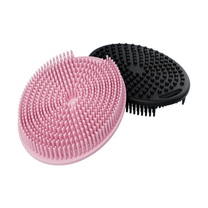Brosse de bain ovale en silicone, brosse de douche douce pour le massage et le nettoyage du corps, avec poignée, couleurs rose, gris, noir - Product Image 2