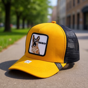 Casquette Trucker Badboy Jaune 6 Panneaux en Maille Réglable Unisexe Décontractée avec Broderie Chien sur le Panneau Avant - Product Image 2