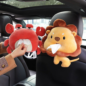Porte-mouchoirs suspendu pour voiture, étui à serviettes en peluche motif animal <span class=keywords><strong>de</strong></span> dessin animé, mignon lion, dinosaure, tournesol, crabe, organisateur <span class=keywords><strong>de</strong></span> papier pour dossier <span class=keywords><strong>de</strong></span> siège - Product Image 2