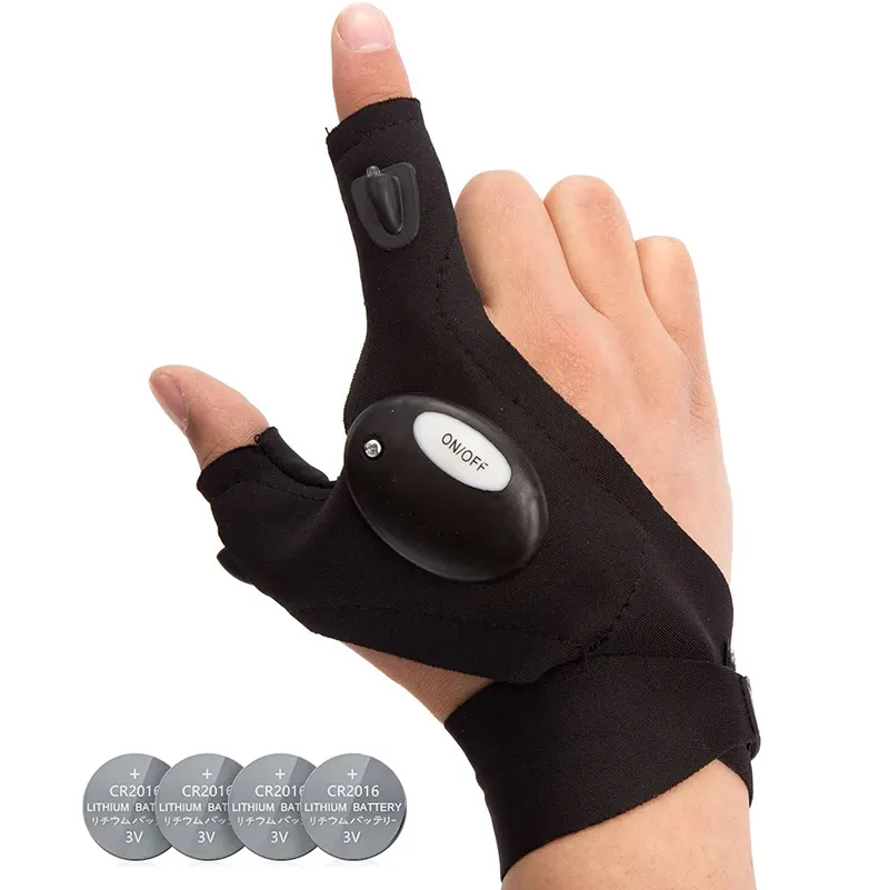 Outdoor Fingerless Gloves LED Flashlight Waterproof Fishing Cycling Gloves With LED Flashlight