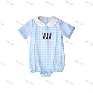 Easter pink Blue Gingham Print Baby Clothes Short Sleeve Peter Pan Collar Baby Boy Girl Onesie Toddler Summer <strong>Coming</strong> <strong>Home</strong> <strong>Outfit</strong> - Product Image 4