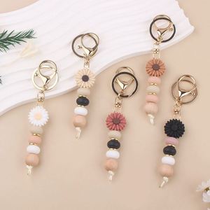 Small Daisy DIY Eco-Friendly Carabiner <b>Keychain</b> Pendant Silicone Bead String Bag Bracelet with <b>Keychain</b> - Product Image 1
