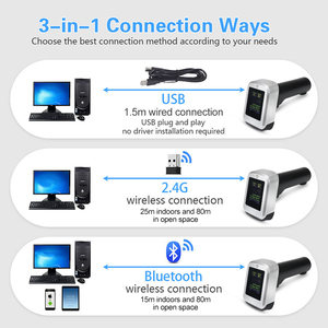 Hiệu suất cao cho bluetooth không dây Đầu đọc mã vạch với cảm giác tự động giao diện USB <span class=keywords><strong>Android</strong></span> 2D CMOS QR Máy quét mã vạch trong - Product Image 3