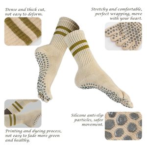 Women Striped Long <b>Yoga</b> Socks Five-finger Socks <b>Pilates</b> Socks Professional Women's Non-slip Mid-length Sports Fingering - Product Image 3