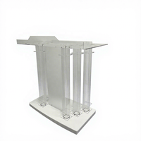 Pupitre d'église autoportant en acrylique transparent détachable avec LED, sur roulettes, surface polie, personnalisable