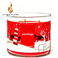 Bougie parfumée de Noël en gros sous marque privée, 3 mèches, pot en verre rouge joyeux, motif renne, parfum d'ambiance pour la maison, en vrac