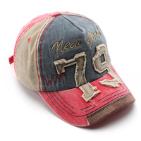 Gorra de Béisbol de 5 Paneles con Bloques de Color, Parches Deshilachados de Algodón Lavado, Bordado y Visera Curva Ajustable