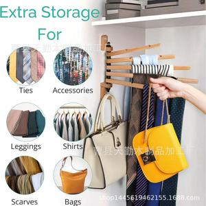 Wooden rotating towel rack, wall-mounted <b>clothes</b> rack, no-drill clothing <b>storage</b> rack, multi-functional <b>clothes</b> rack - Product Image 1