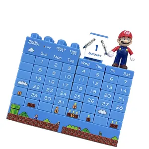 Yeni yıl hediye özel yaratıcı yapı taşı takvim Anime tuğla DIY plastik oyuncak masaüstü dekorasyon küp Mario takvim