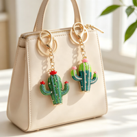 Porte-clés et accessoire de sac en alliage incrusté de diamants, style européen, fait main, motif cactus, frais et délicat