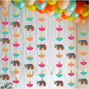 Deepavali Happy Diwali Party Hanging Festival of Lights Hindú Ganesha JOY PEACH Puerta Ventana Cadena signos pancartas Decoración de cortinas - Product Image 2