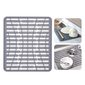 Tapis de protection en silicone pour évier de cuisine, style classique, antidérapant, avec grille de drainage arrière, découpable, accessoire de protection - Product Image 1