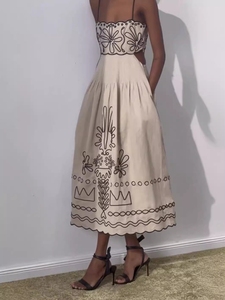 Vestido Largo <span class=keywords><strong>Elegante</strong></span> con Espalda Descubierta y Aberturas de Enyami Resort, Vestido Boho con Bordado Floral Personalizado y Volantes para Mujer - Product Image 5