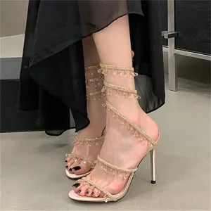 섹시한 디자인 PU 펜던트 크리스탈 다이아몬드 얇은 하이힐 여성 샌들 스트리트 스타일 발목 스트랩 파티 연회 프롬 슈즈 - Product Image 5