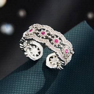 Vintage Style Gold Openwork Ring With Micro Pave Zircon Flower Design Adjustable Index Finger Party Jewelry - Product Image 4