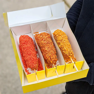 Custom Design Logo Koreaanse Corn Dog <span class=keywords><strong>Box</strong></span> Single <span class=keywords><strong>2</strong></span> <span class=keywords><strong>3</strong></span> 4 5 Stuks Corndog Verpakking Hotdog To Go <span class=keywords><strong>Box</strong></span> - Product Image 1