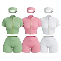 Vêtements d'été pour femmes, ensembles de streetwear personnalisés, ensembles de sport, veste à fermeture éclair à manches courtes et shorts, ensemble de shorts 3 pièces, survêtement pour femmes