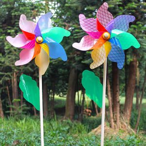 Promotion 32cm Polyester Kunststoff Windmühle Klinge Kinderspiel zeug Windmühle Regenbogen Garten Dekoration Holz Kunststoff Pole für Kinder - Product Image 1