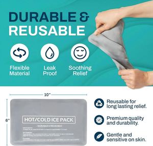 Compresse de glace réutilisable pour blessures - (10 "x 6") Compresse de glace souple avec 1 face en tissu de velours doux, lot de 2 compres de gel chaud et froid - Product Image 2