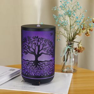 Diffuseur d'arômes transfrontalier 300 ml, humidificateur colonne métallique à brume froide avec motif arbre et lumière violette pour chambre et usage domestique - Product Image 1