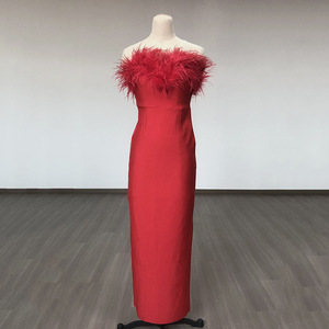 Customized 2025 Spring Women's Sexy Tube <strong>Top</strong> Slim Ostrich <strong>Feathers</strong> Splicing Dress Long Floor Length Evening Dress - Product Image 4