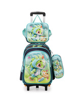 Nouveau Sac à Dos à Roulettes 3D en Nylon et Cuir, Grande Capacité, Portable, pour Étudiants du Primaire, Ensemble de Voyage
