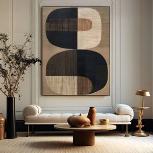 Art mural 3D vertical, grand format, abstrait neutre, Wabi Sabi, art mural contemporain sur toile, peint à la main, cadeau pour l'inauguration d'une maison - Product Image 5