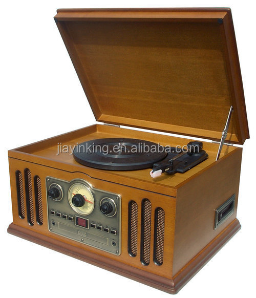 CD Player Vintage Gramophone Vinyl LP Player Old Fashion Look with 6 in 1 with Stereo Powerful Speaker Turntable