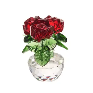 लक्जरी क्रिस्टल शिल्प गुलाब का फूल क्रिस्टल के लिए आधार के साथ क्रिसमस उपहार या शादी का तोहफा