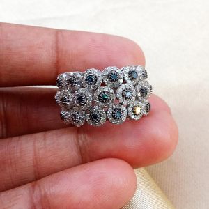 Jewelspaark <b>Diamond</b> <b>Ring</b> 1.40 Cttw Round Cut White And Blue Enhanced Natural Stone 925 Sterling Silver Engagement Jewelry For - Product Image 4