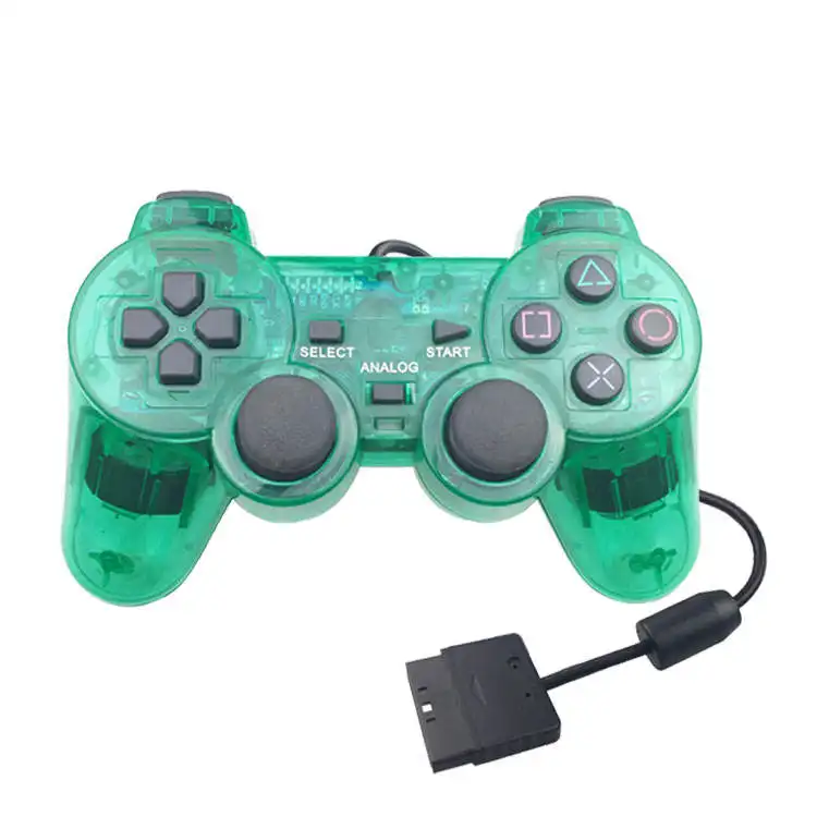 Controller di gioco di vibrazione del joystick di gioco cablato PS2 trasparente di prezzo economico di vendita calda per PS2