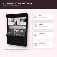 Exhibidor de Maquillaje Personalizado con Estantes Iluminados, Mostrador de Pruebas y Almacenamiento con Cajones para Tiendas de Cosméticos
