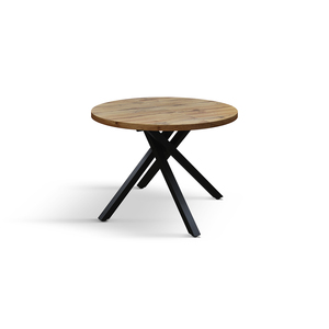 Nada Round <b>Dining</b> <b>Table</b> <b>Rustic</b> Oak Melamine Top Metal Base Indoor Use - Product Image 1