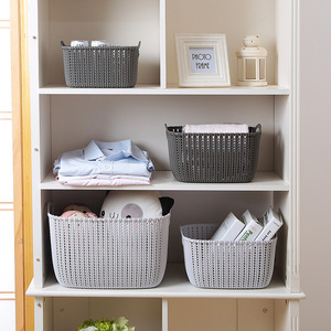 Imitation Rattan Storage Basket Rectangle With Handle Beige Coffee Gray S Size For Kitchen Bathroom Desktop Use - Product Image 2