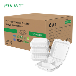 Fuling 150 gói số lượng lớn 3 ngăn bản lề để đi hộp BPA miễn phí nhựa đưa ra dùng một lần vỏ sò thực phẩm ăn trưa container - Product Image 1