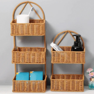 Nouveau panier de rangement suspendu à 3 niveaux en métal tissé à la main de style nordique, en fer et en rotin PP, écologique, multifonctionnel, décoration d'intérieur - Product Image 2