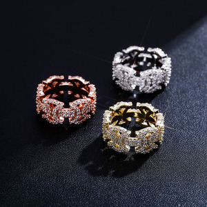 Cincin Pria Hip Pop <span class=keywords><strong>Vintage</strong></span> Berkilau Tinggi Grosir, Lapisan Emas Premium Kuningan, Bertabur Zirkon Berlian, Cincin Fashion Pria - Product Image 1