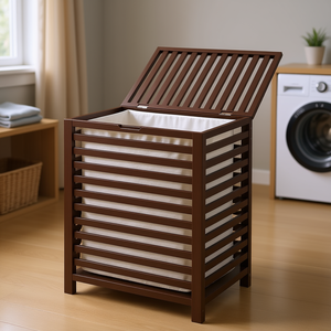 Bamboo Laundry <b>Hamper</b> 55 L <b>Coffee</b> Rectangular with Removable Liner for Laundry Storage Modern Design Standing Type - Product Image 2