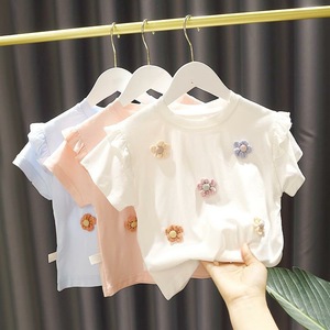 Camiseta de Verano para Bebé, Estilo Coreano, Moderna, de Manga Corta, con Flores, de Algodón Puro, Informal, Dulce - Product Image 1