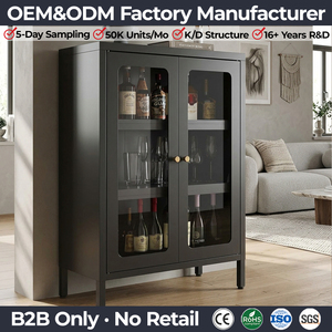 Mueble de Almacenamiento Moderno de Acero con Puerta de Vidrio Arqueada Negra y Tiradores de Latón, Aparador de Exhibición para Sala de Estar, <span class=keywords><strong>Muebles</strong></span> para el Hogar - Product Image 1