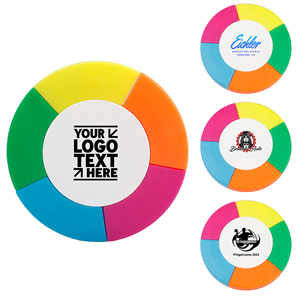 Stylo surligneur à disque cinq couleurs avec logo personnalisé, marqueur fluorescent multicolore pour l'école, le bureau, cadeau promotionnel, commande en gros - Product Image 1